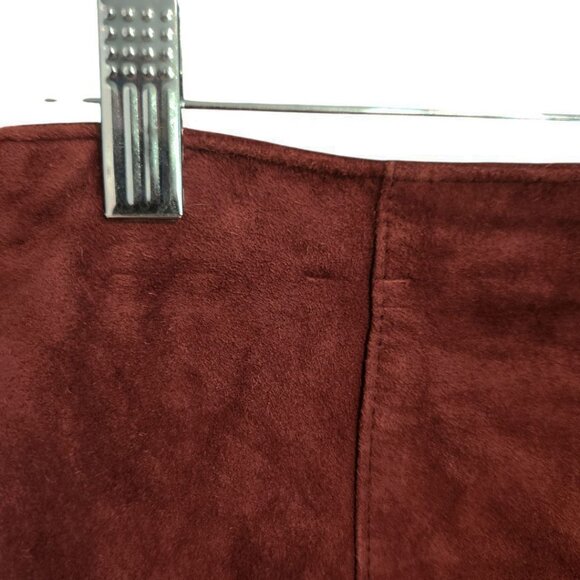 Rusty Brown Suede Leather Side Slit Midi Skirt Petite Size 14 - Picture 5 of 10